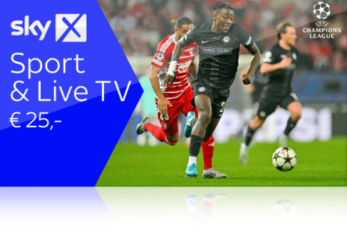 Stream dir jetzt Sky X Sport & Live TV um nur €25,- mtl. statt €35,99,- mtl. - monatlich kündbar.